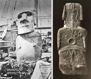 Amigo roubado - Moai levado pelos ingleses - Foto de cartaz turístico - BLOG LUGARES DE MEMORIA