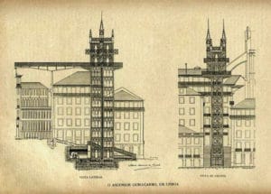 Projeto do elevador de Santa Justa - Desenho de Raoul Mesnier du Ponsard - BLOG LUGARES DE MEMÓRIA
