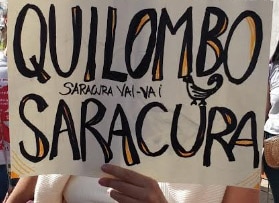Cartaz com a inscrição Quilombo Saracura - Foto de Paulo Santiago - BLOG LUGARES DE MEMORIA