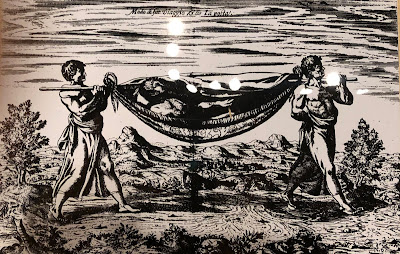 Ilustração com homens carregando morto em rede - Exposição Vaivém- BLOG LUGARES DE MEMÓRIA