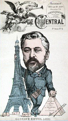 Cartaz com Gustave Eiffel segurando a torre -Autor desconhecido - BLOG LUGARES DE MEMÓRIA